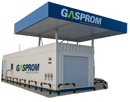 Posto de Abastecimento de GNL em Skid da Gaspro instalada em um pátio industrial, pronta para operação