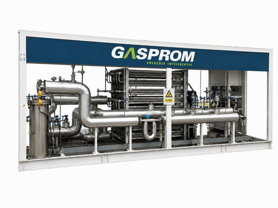 Skid criogênico de GNL Gasprom, com bomba, vaporizador, tubulação em aço inoxidável e painel de controle sobre estrutura única
