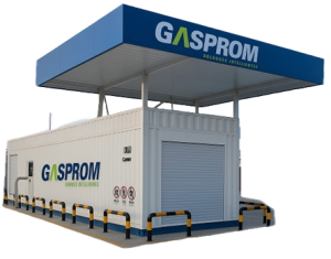 Posto de Abastecimento de GNL em Skid da Gaspro instalada em um pátio industrial, pronta para operação